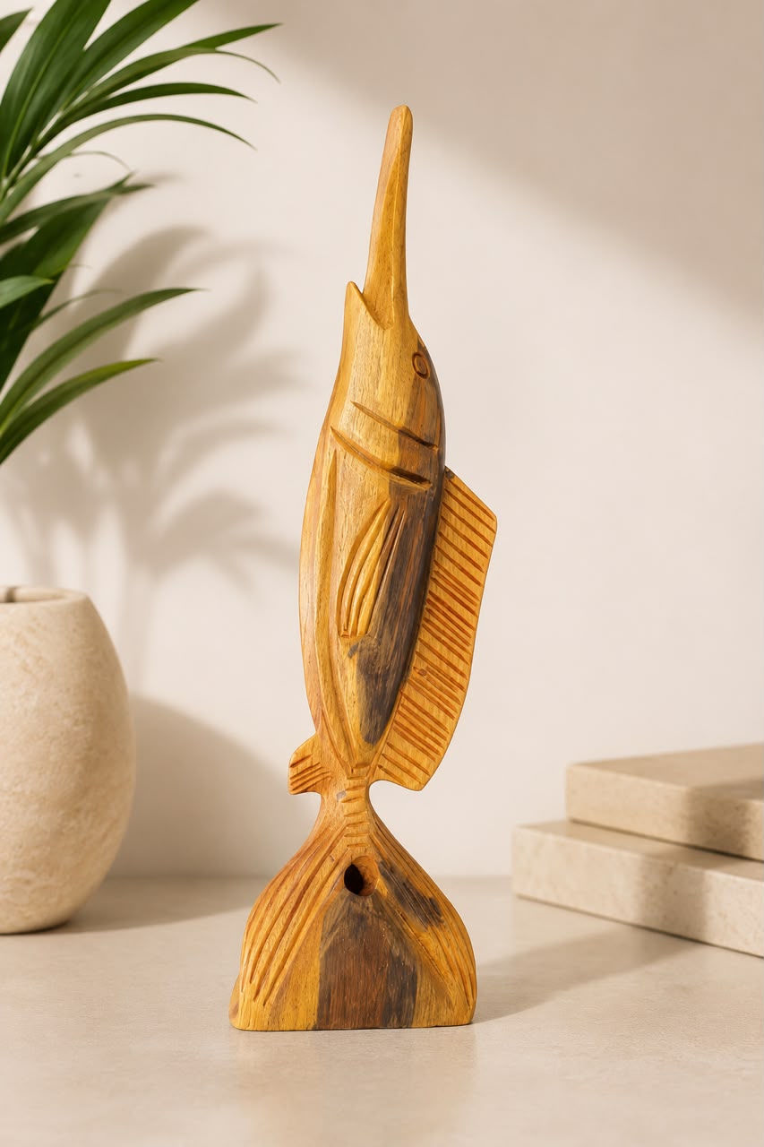 Decorative Swordfish Figurine in Guayacán Wood (Made in RD)
