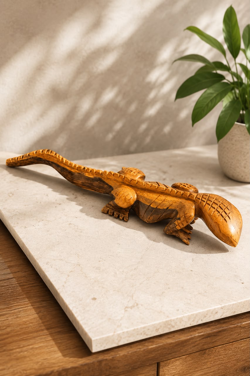 Artisanal Alligator Figurine in Guayacán Wood (Made in RD)