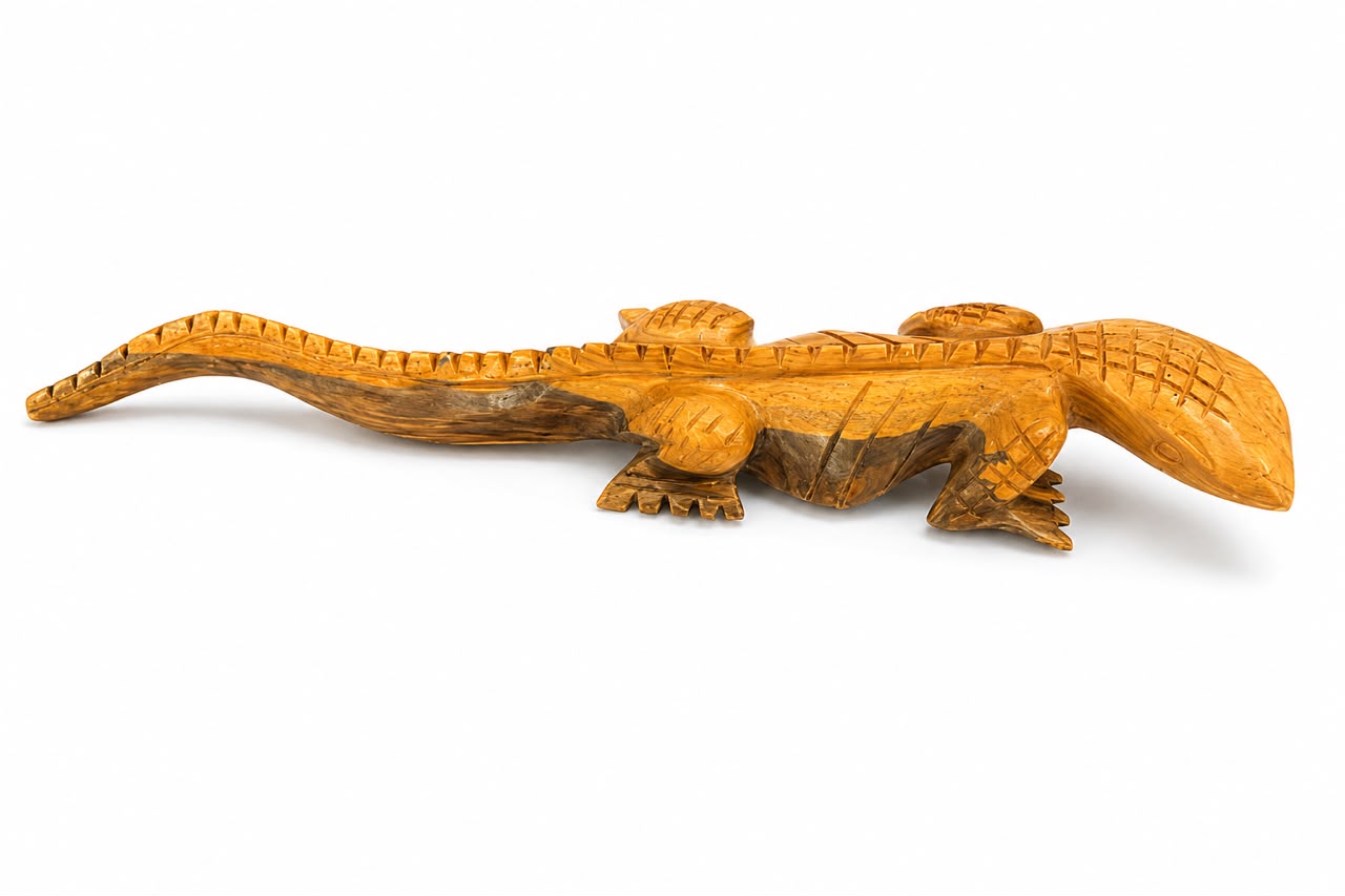 Artisanal Alligator Figurine in Guayacán Wood (Made in RD)
