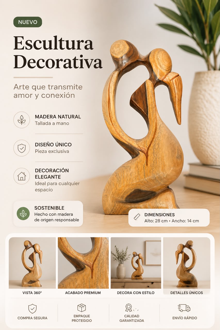 Artisanal Abstract Family Figurine in Guayacán Wood (Made in RD)