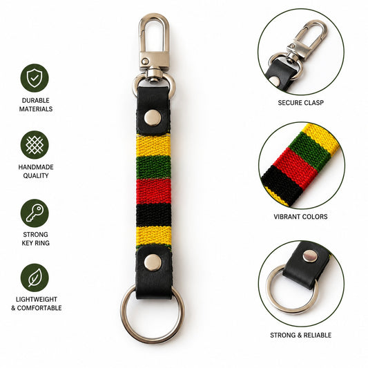 Artisanal Colorful Striped Leather Keychain