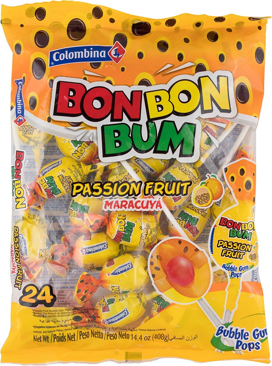 Bon Bon Bum Passion Fruit (Maracuyá) Lollipops (24-Piece Bag)