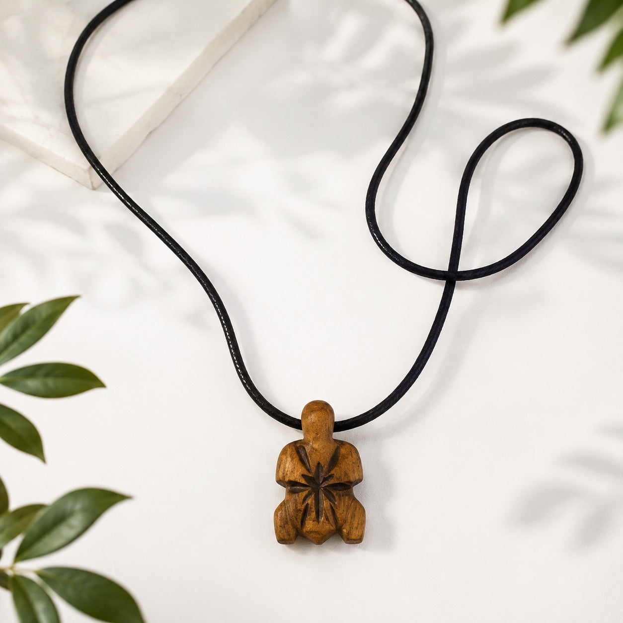 Dominican Guayacán Wood Taíno Petoglyph Pendant Necklace