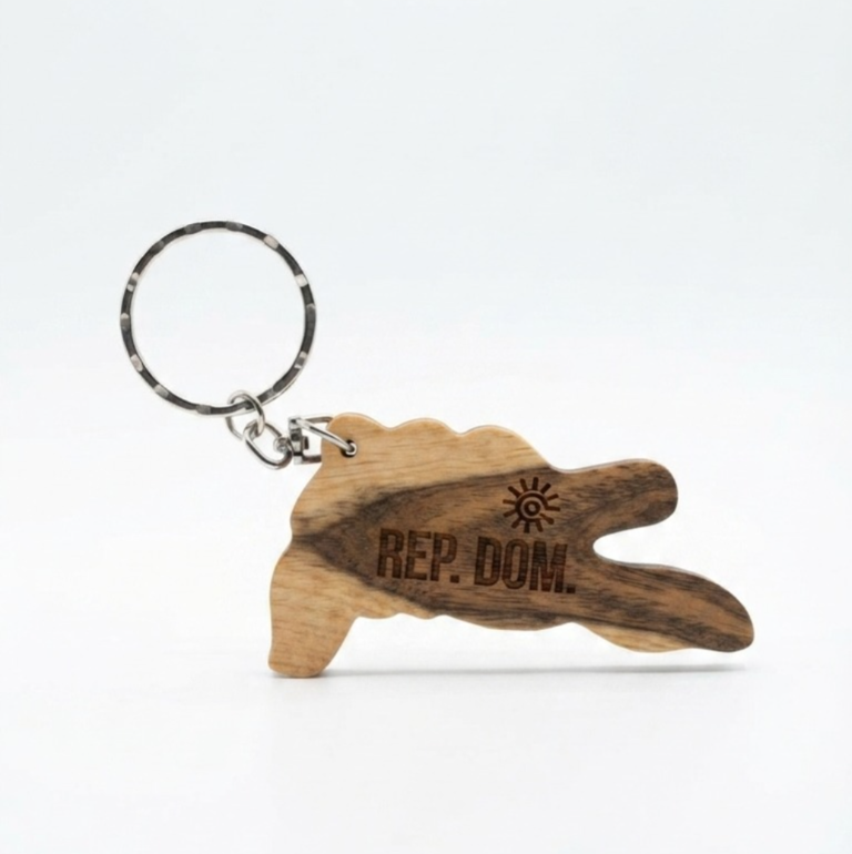 Handcrafted Dominican Republic Map Guayacán Wood Keychain