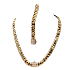 Cuban Link Chain Stainless Steel Necklace and Bracelet Jewelry 2 for Women and Men (unisex)